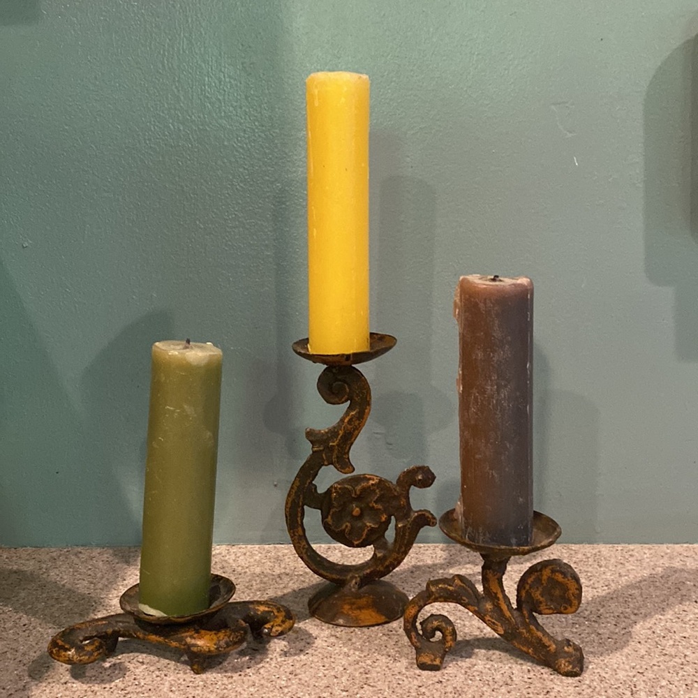 Vintage Set of 3 Bass Candle Holders. Made to look rustic